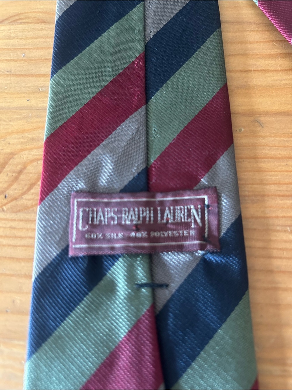 Chaps Ralph Lauren Striped Silk Tie in Burgundy, Navy & Olive - Picture 4 of 4